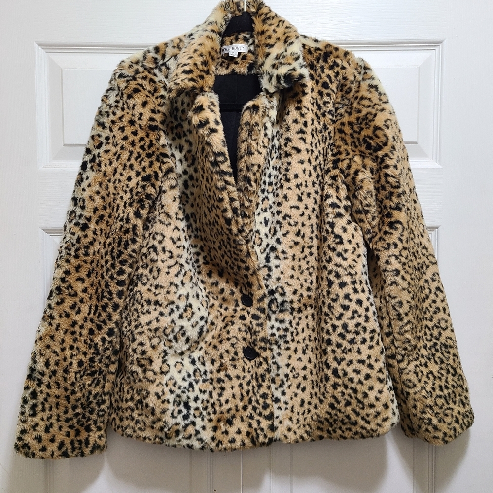 WILD HONEY LEOPARD PRINT JACKET POCKETS M Animal Print - Picture 14 of 14